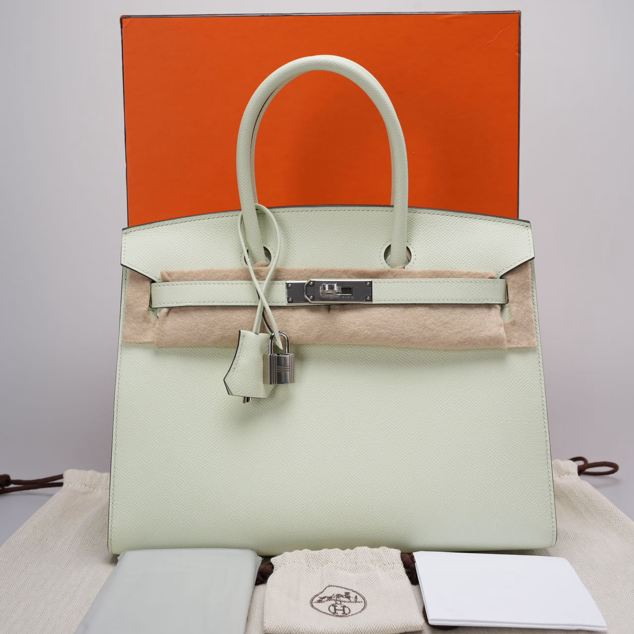 Hermes Birkin Sellier 30 Bag In Vert Fizz Epsom Leather With Palladium Hardware from