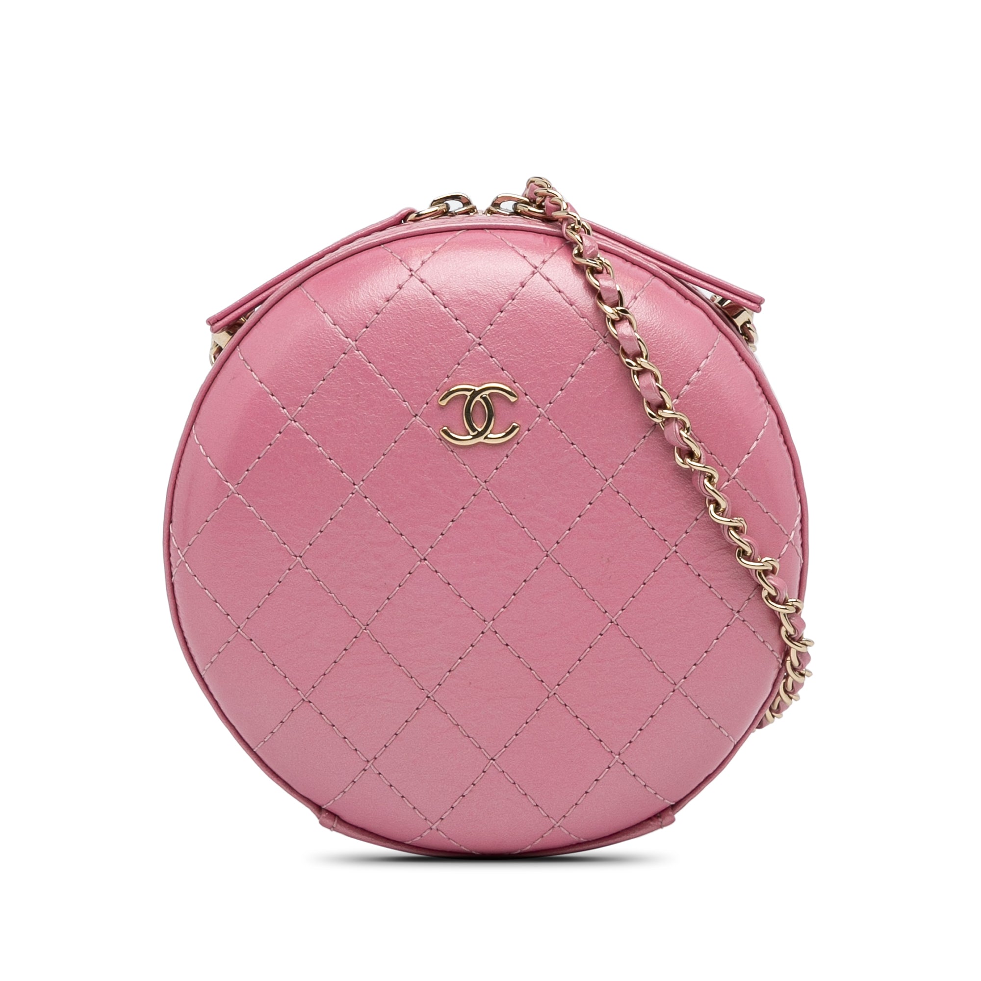 Pink Chanel Lambskin CC Round Chain Crossbody