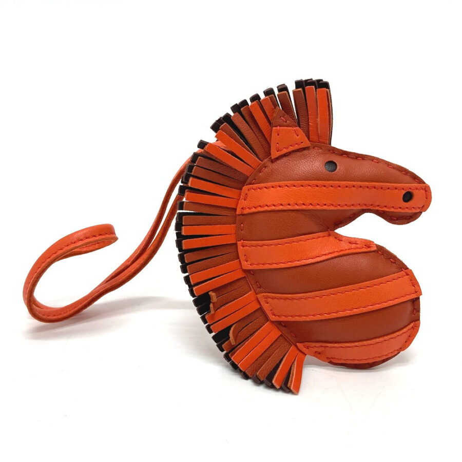 HERMES Bag charm lambskin Orange type zebra Gee Gee Savannah Women | Studio Nafay