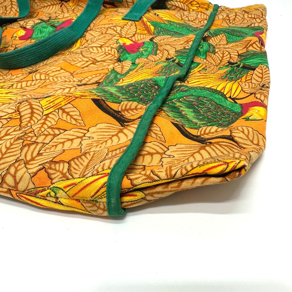 HERMES Tote Bag canvas Orange Parakeet bird pattern Women