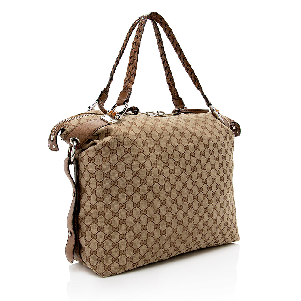 Gucci Bamboo Leather Canvas Tote Style 5
