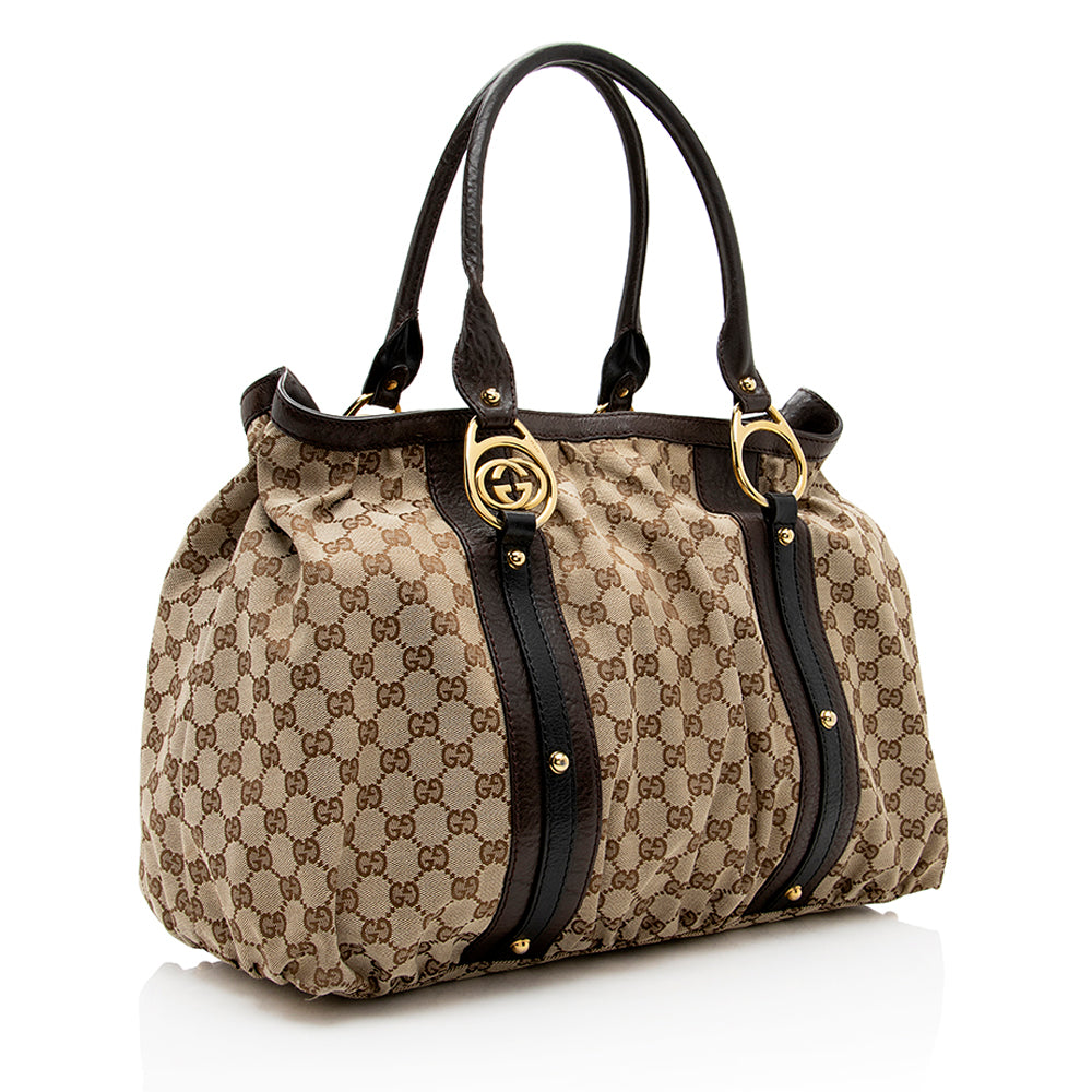 Gucci Interlocking G Leather Canvas Tote