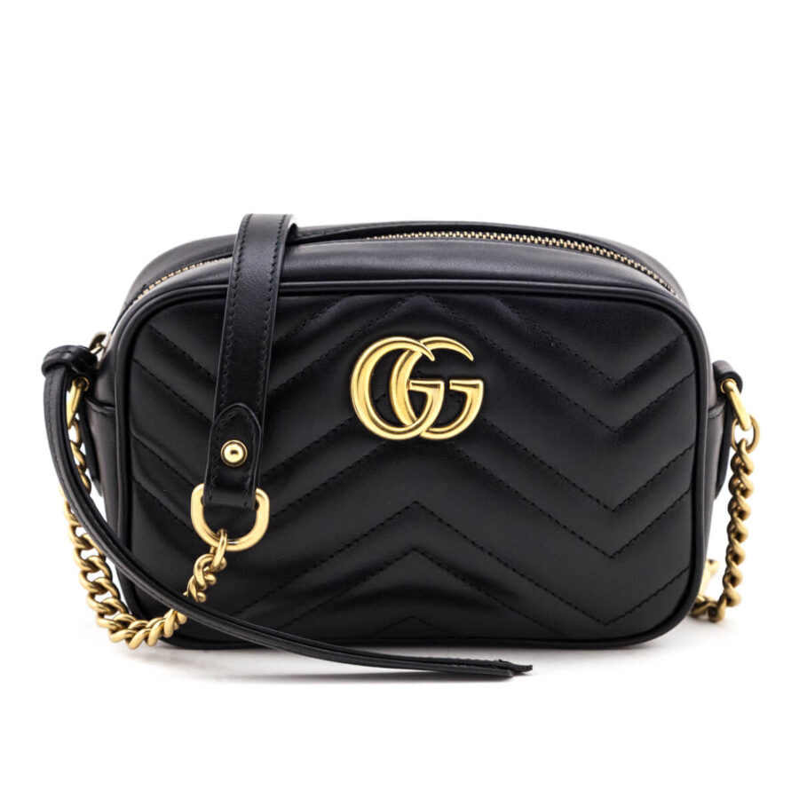 Gucci Black Calfskin Matelasse Mini GG Marmont Crossbody | Studio Nafay