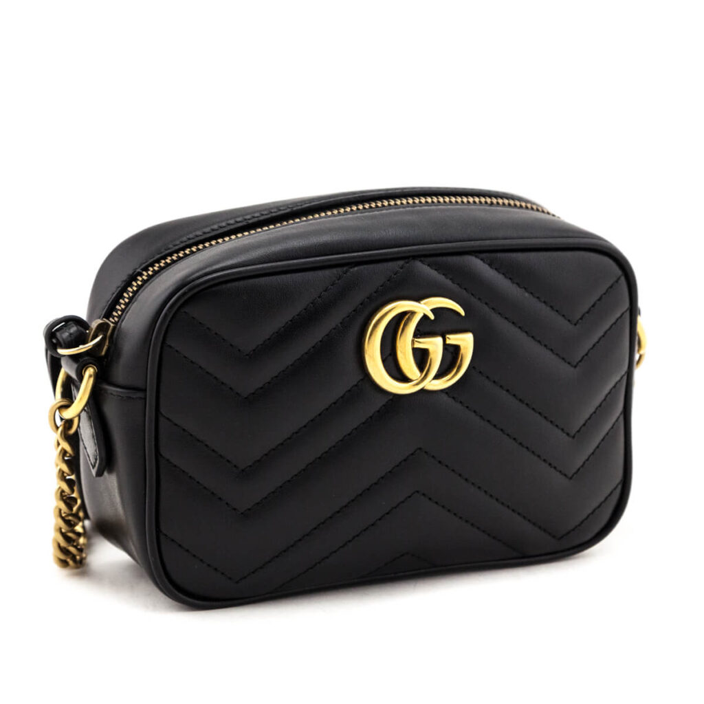 Gucci Black Calfskin Matelasse Mini GG Marmont Crossbody - Product Image 2