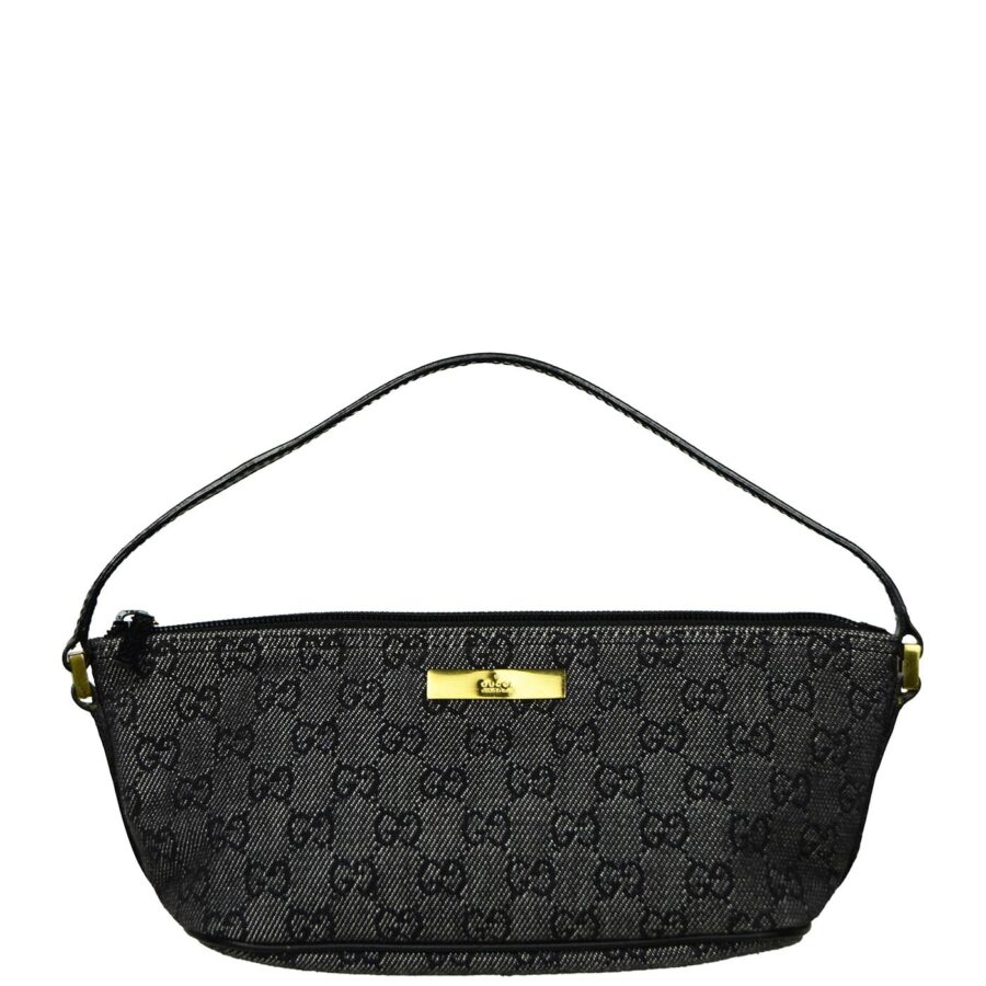 Gucci Black Denim Monogram Baguette Bag | Studio Nafay