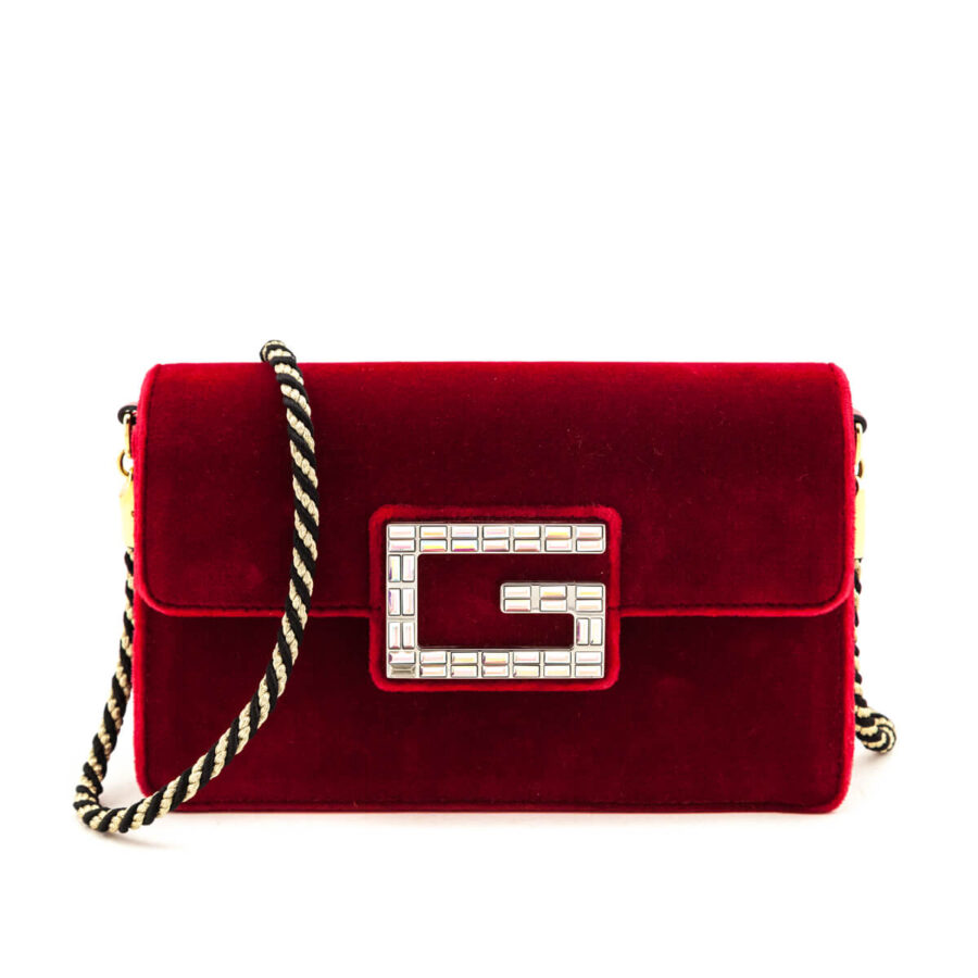 Gucci Red Velvet Crystal Square G Crossbody Bag | Studio Nafay