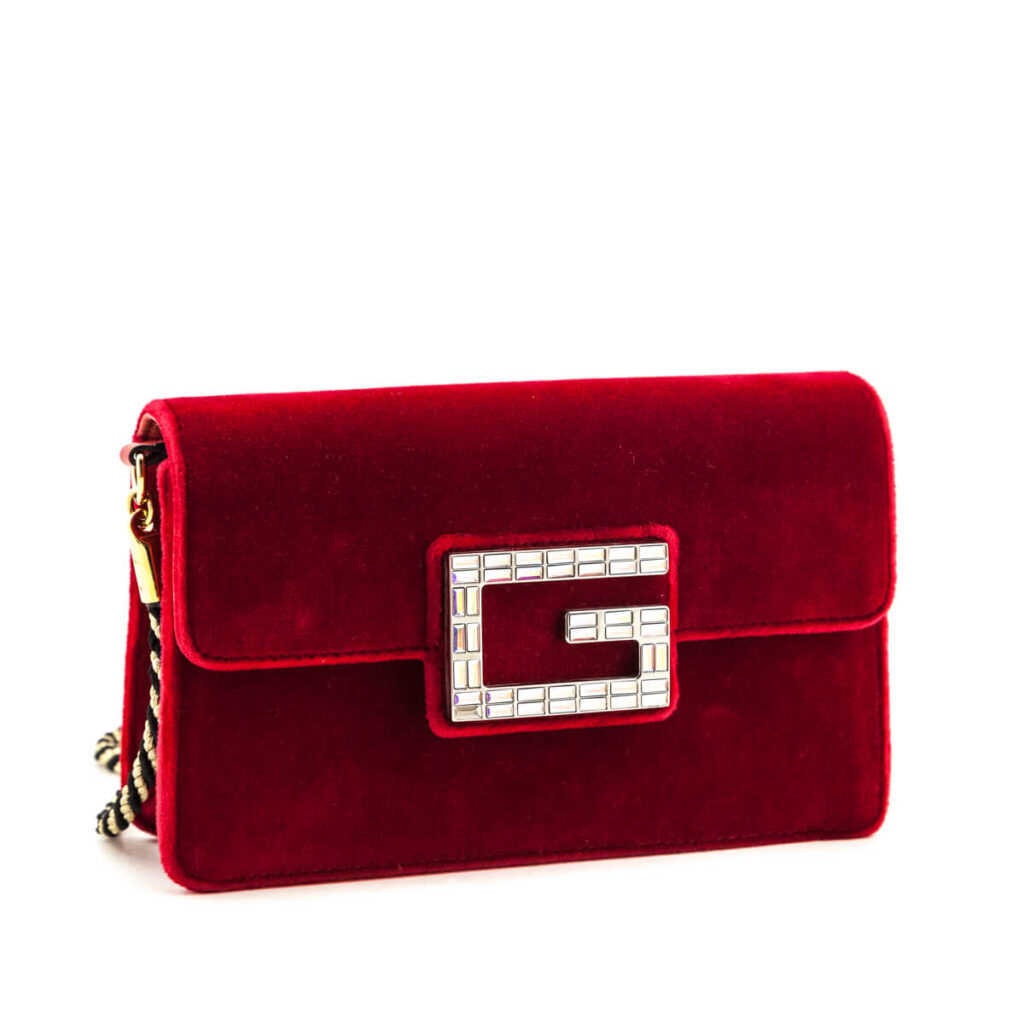 Gucci Red Velvet Crystal Square G Crossbody Bag - Product Image 2