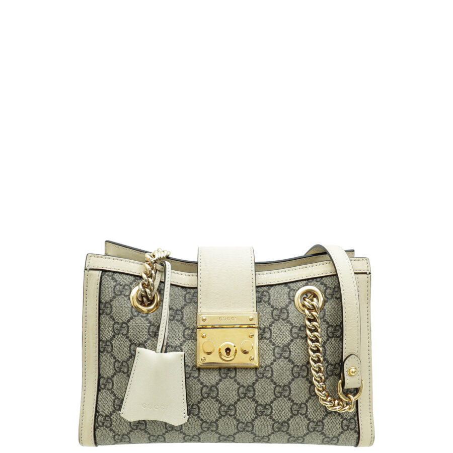 Gucci Bicolor GG Supreme Padlock Small Shoulder Bag | Studio Nafay