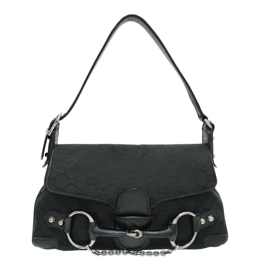 Gucci Black GG CHain Horsebit Shoulder Bag | Studio Nafay