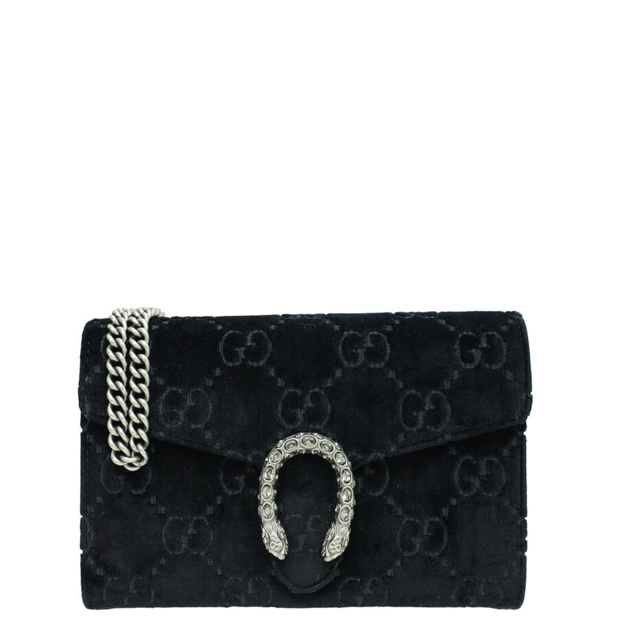 Gucci Black GG Velvet Crystal Dionysus Mini Chain Bag | Studio Nafay