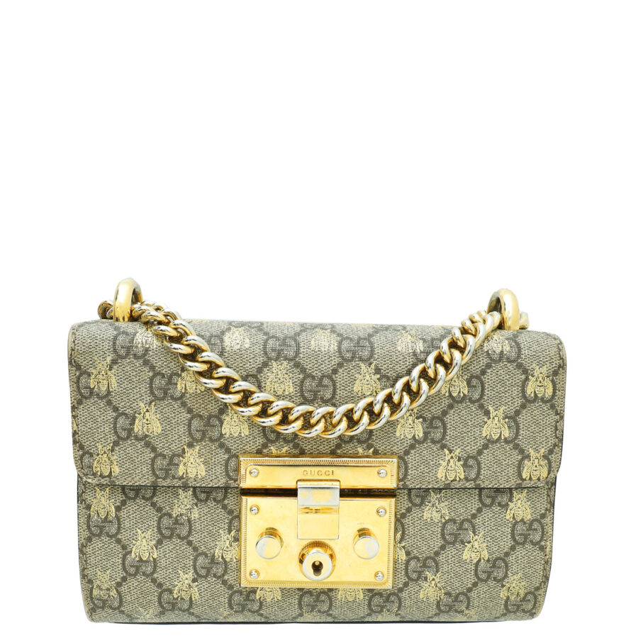 Gucci Bicolor GG Supreme Monogram Bees Small Padlock Bag | Studio Nafay