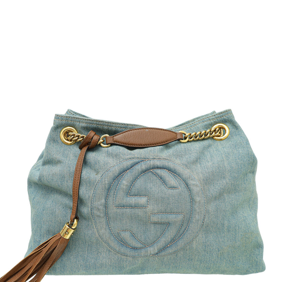 Gucci Blue Denim Soho Medium Shoulder Bag | Studio Nafay