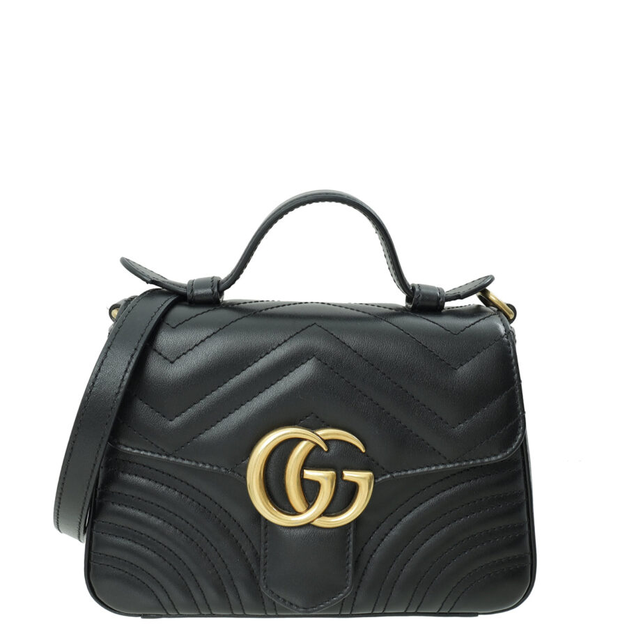 Gucci Black GG Marmont Top Handle Mini Bag | Studio Nafay