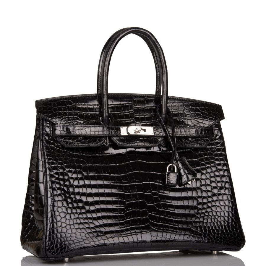 Hermes Birkin 35 Black Shiny Porosus Crocodile Palladium Hardware | Studio Nafay