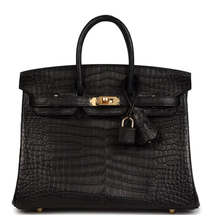 Hermes Birkin 25 Black Matte Porosus Crocodile Gold Hardware | Studio Nafay