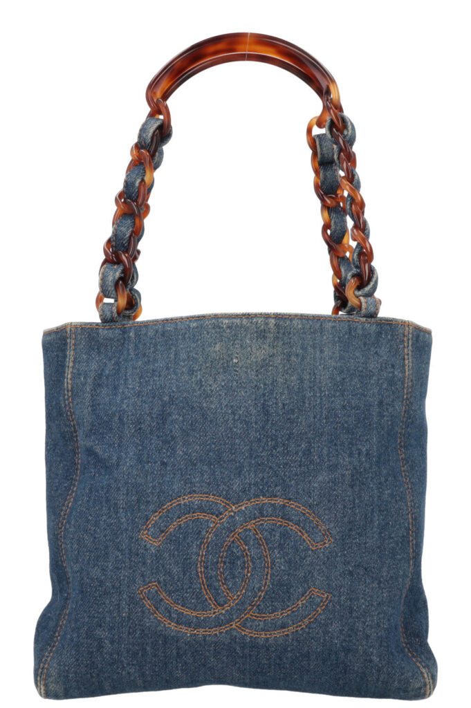 CHANEL CC Denim Top Handle Tote Bag | Studio Nafay