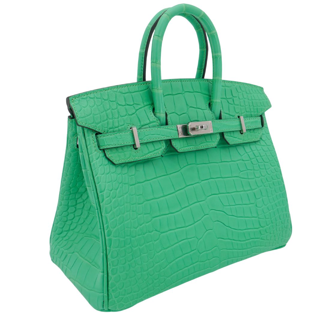 Hermes25cm Birkin Vert Comics Matte Alligator Palladium Hardware