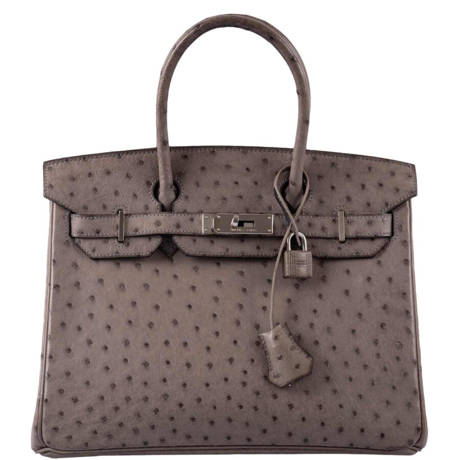 HermesBirkin 30 Gris Tourterelle Ostrich Palladium Hardware | Studio Nafay