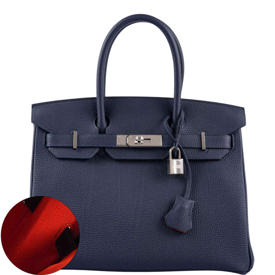 HermesBirkin 30 Verso Blue Nuit and Orange Poppy Togo Palladium Hardware | Studio Nafay
