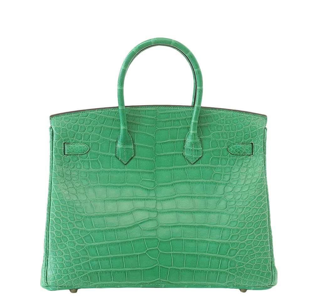 HermesMatte Alligator Birkin 35 Cactus Bag GHW