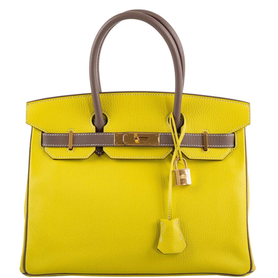 HermesHSS Birkin 30 Lime and Etoupe Chevre Gold Hardware | Studio Nafay
