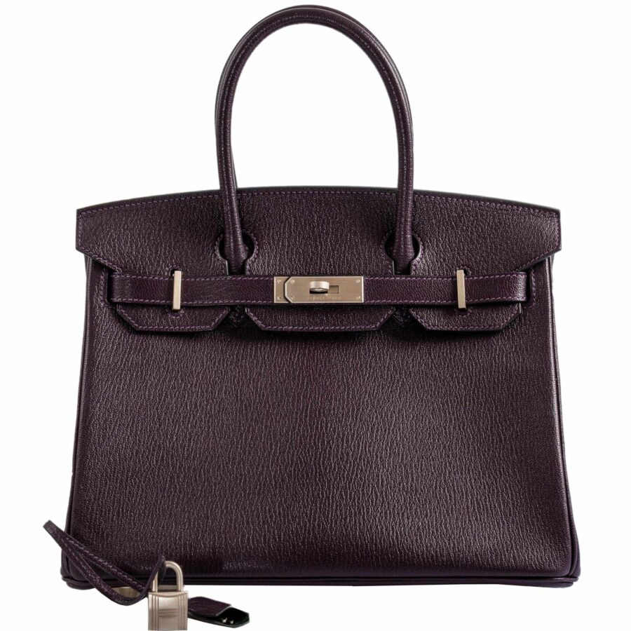 HermesHSS Birkin 30 Raisin Chevre & Vert Anglais Brushed Palladium Hardware | Studio Nafay