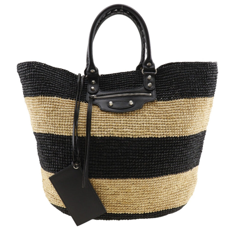 Balenciaga Raffia Basket Handbag Black/Beige | Studio Nafay