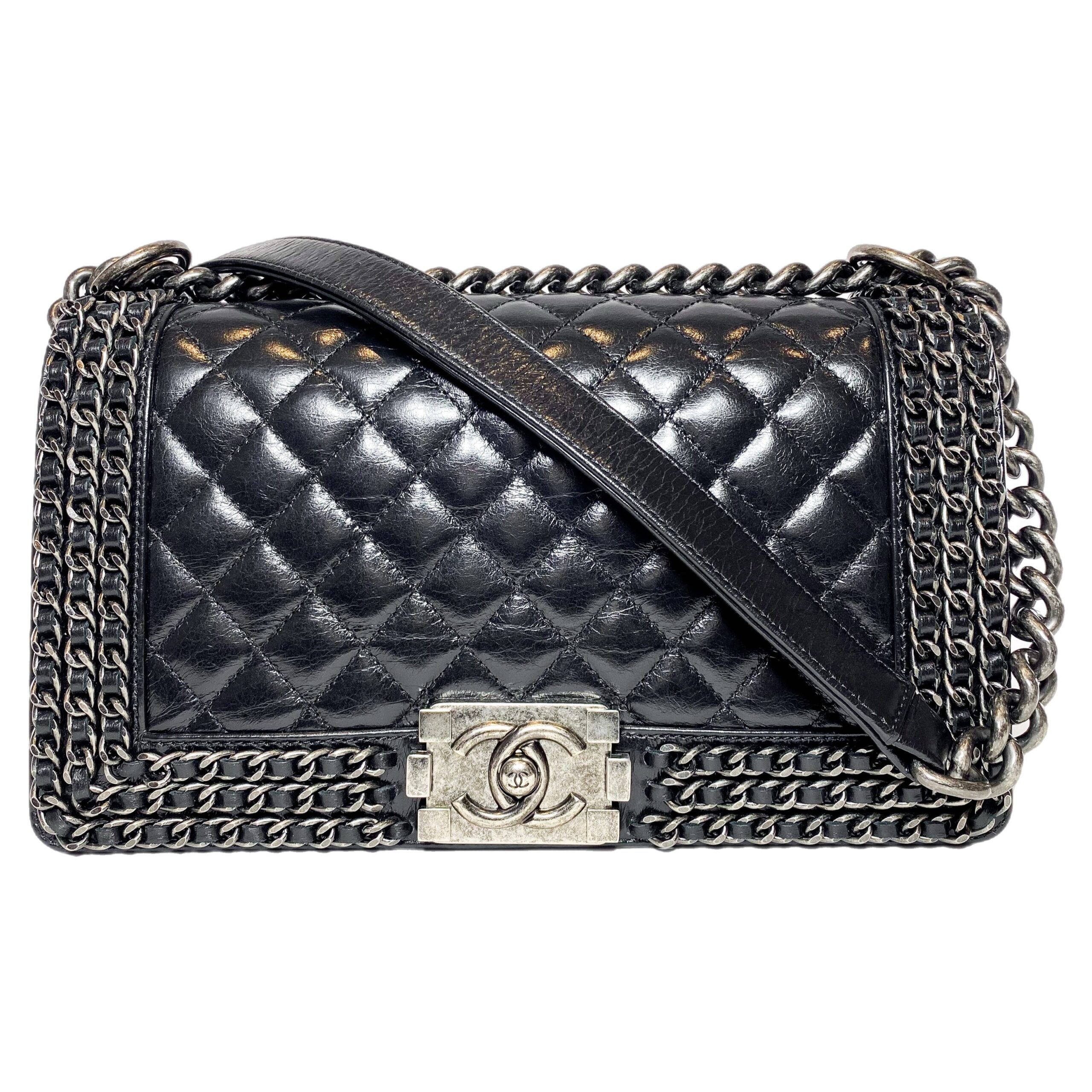 Chanel Black Old Medium Chain Around Boy Bag
