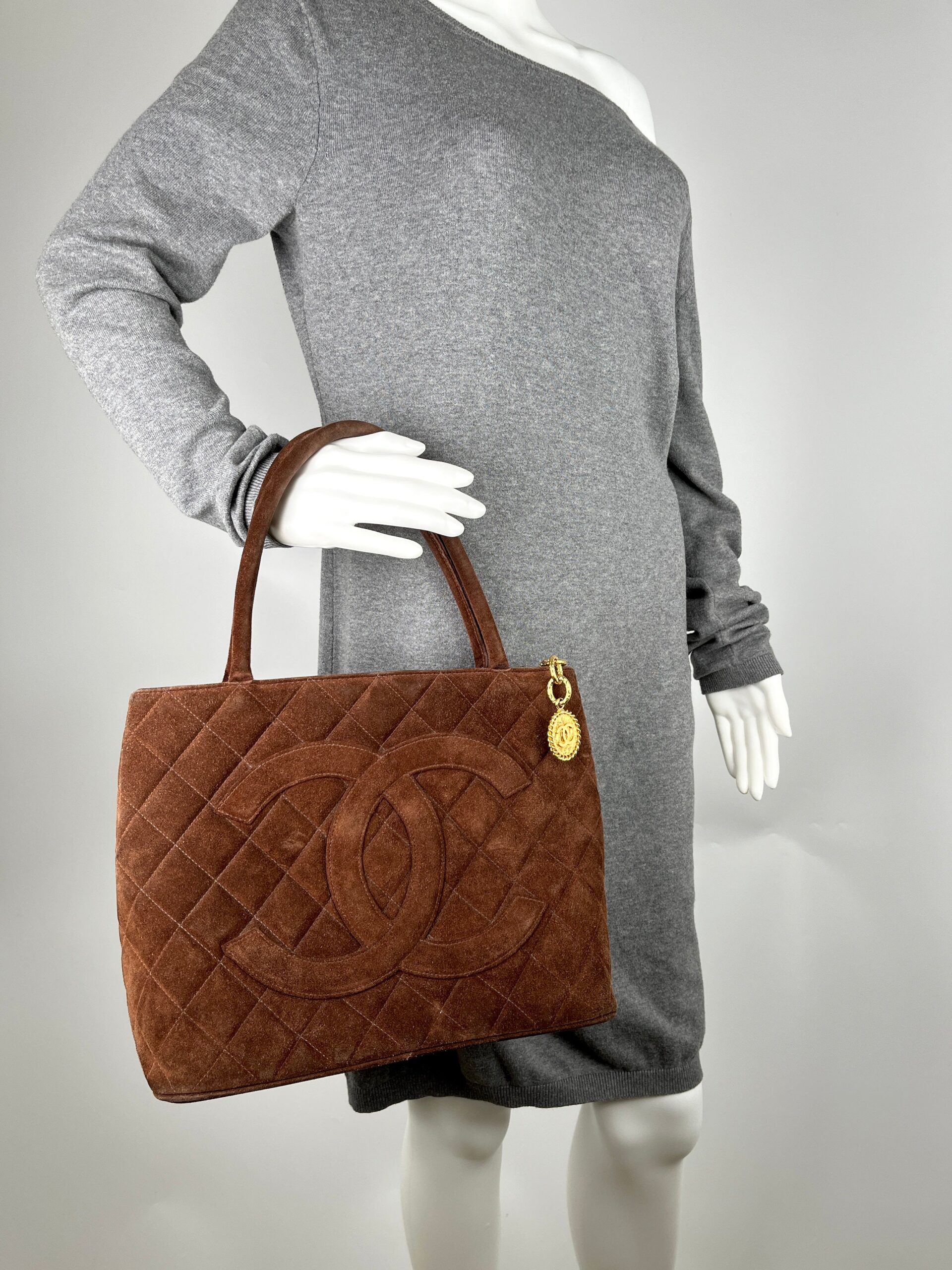 Chanel Timeless CC Medallion Suede Brown Tote