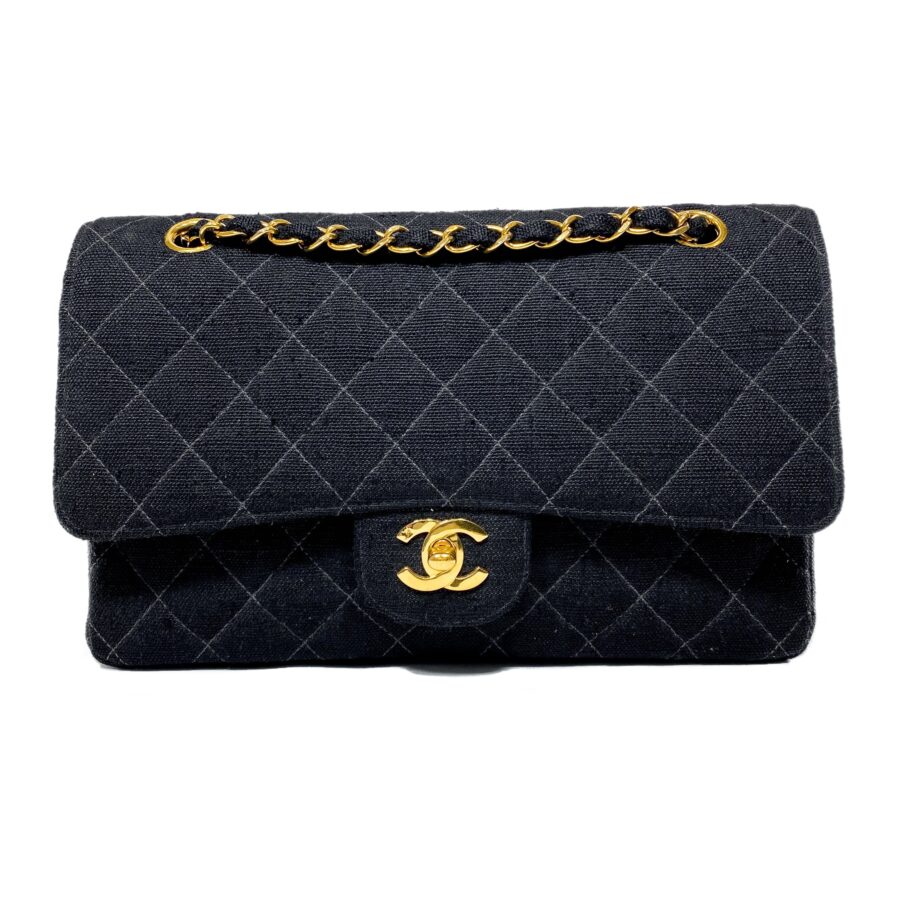 Chanel Black Canvas Medium Double Flap Bag | Studio Nafay