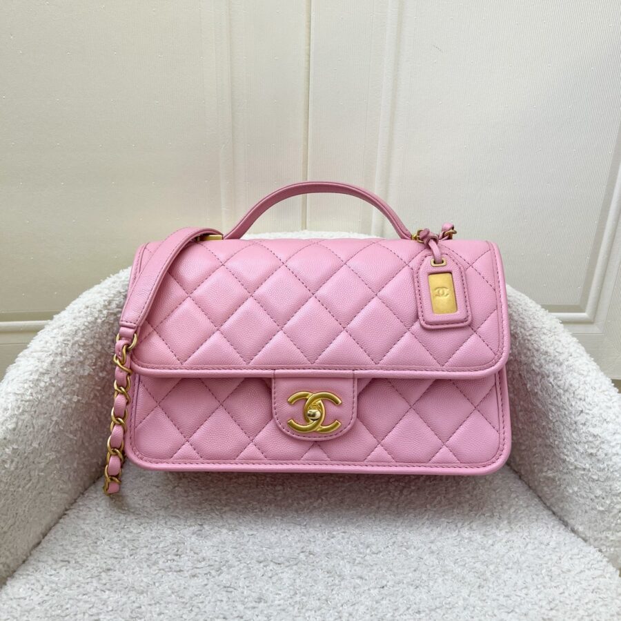 Chanel 22K Seasonal Flap with Top Handle in Pink Caviar and AGHW (Model: ) Handbag | Studio Nafay