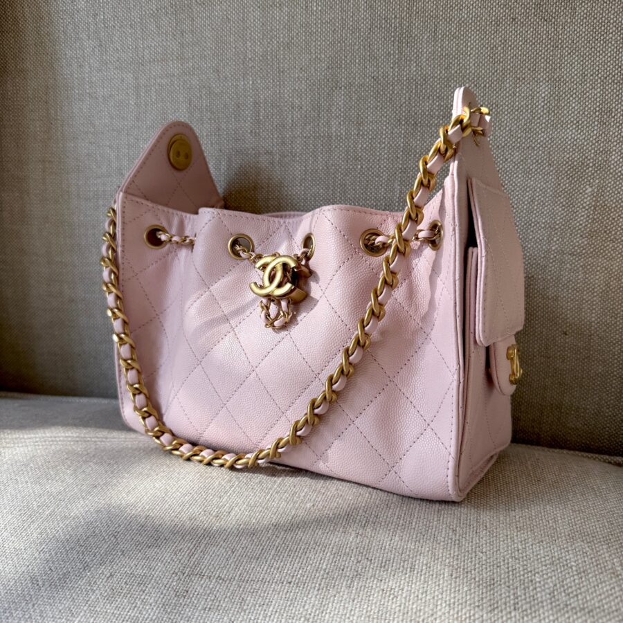New CHANEL 25 Mini Pink Quilted Caviar Leather Shoulder Bag | Studio Nafay