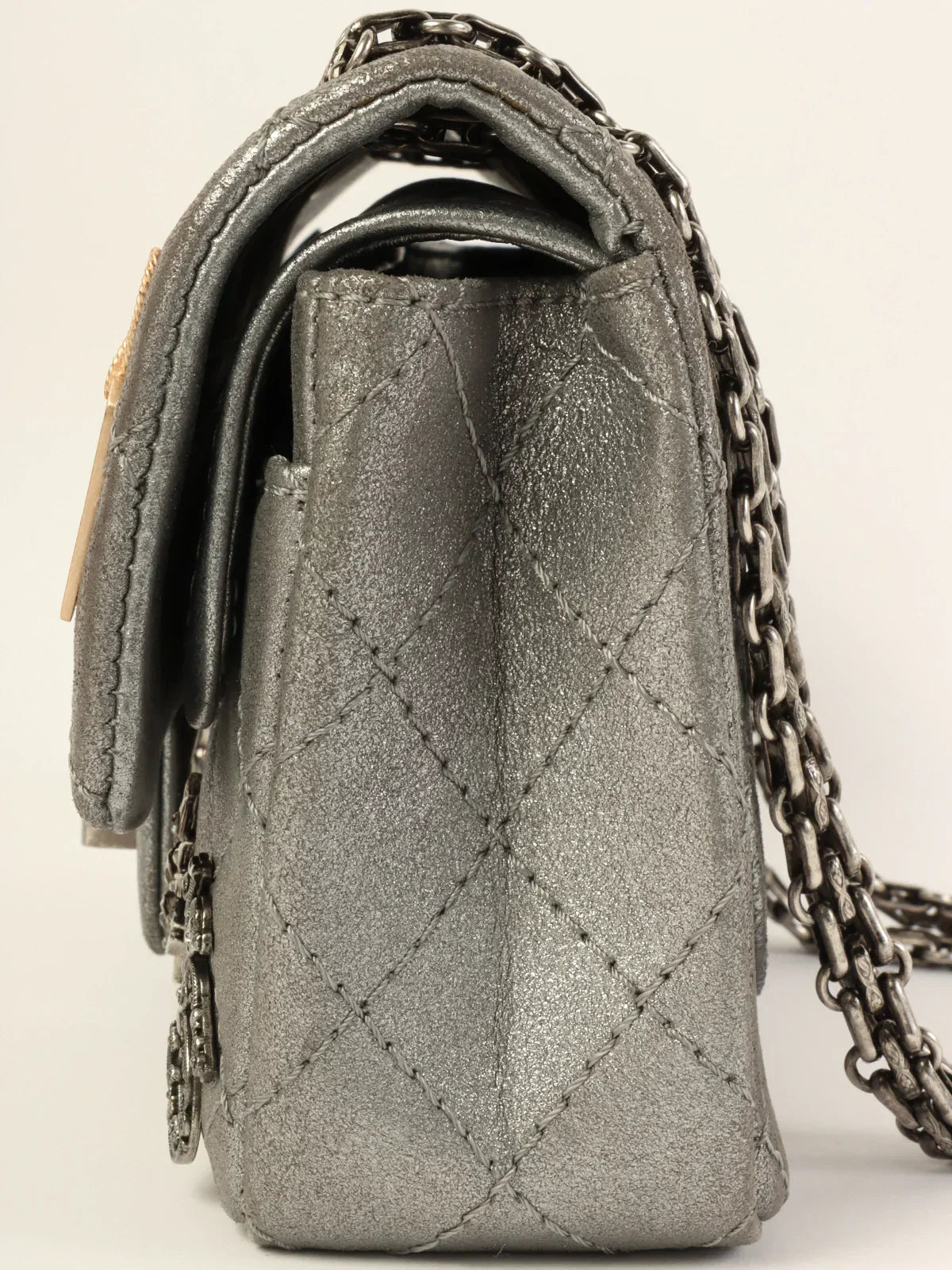 Chanel Around Made. Icon Charm Chain Bag Mini Metallic Silver