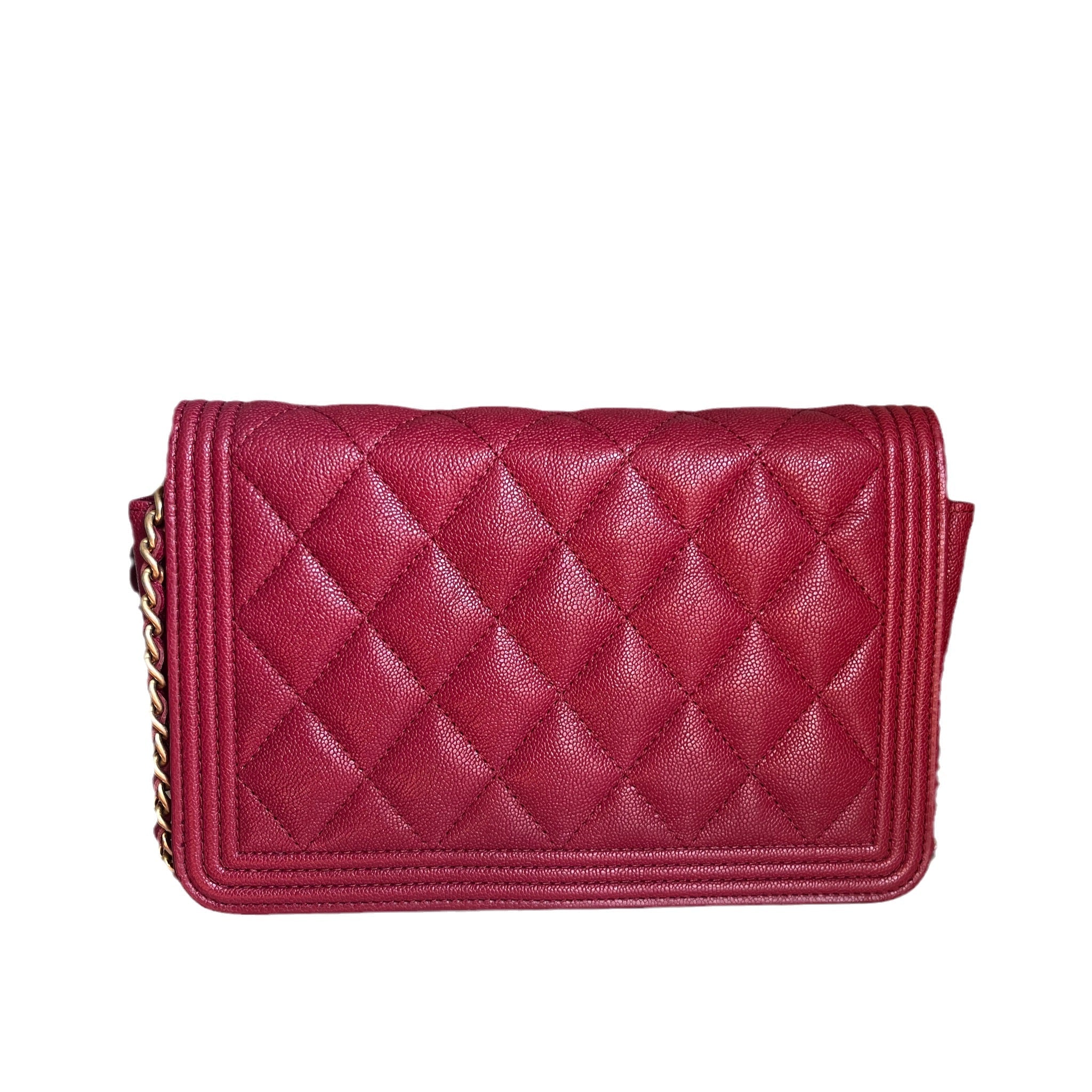 Chanel Wallet on Chain WOC Boy Red Caviar Leather with Antiqued Gold Hardware