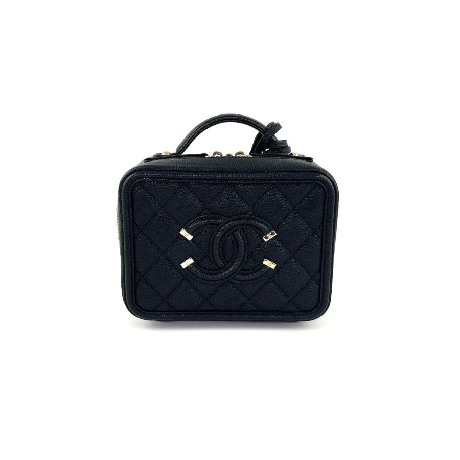 CHANEL Filigree Small Black Caviar Cosmetic Crossbody Vanity Case Bag | Studio Nafay