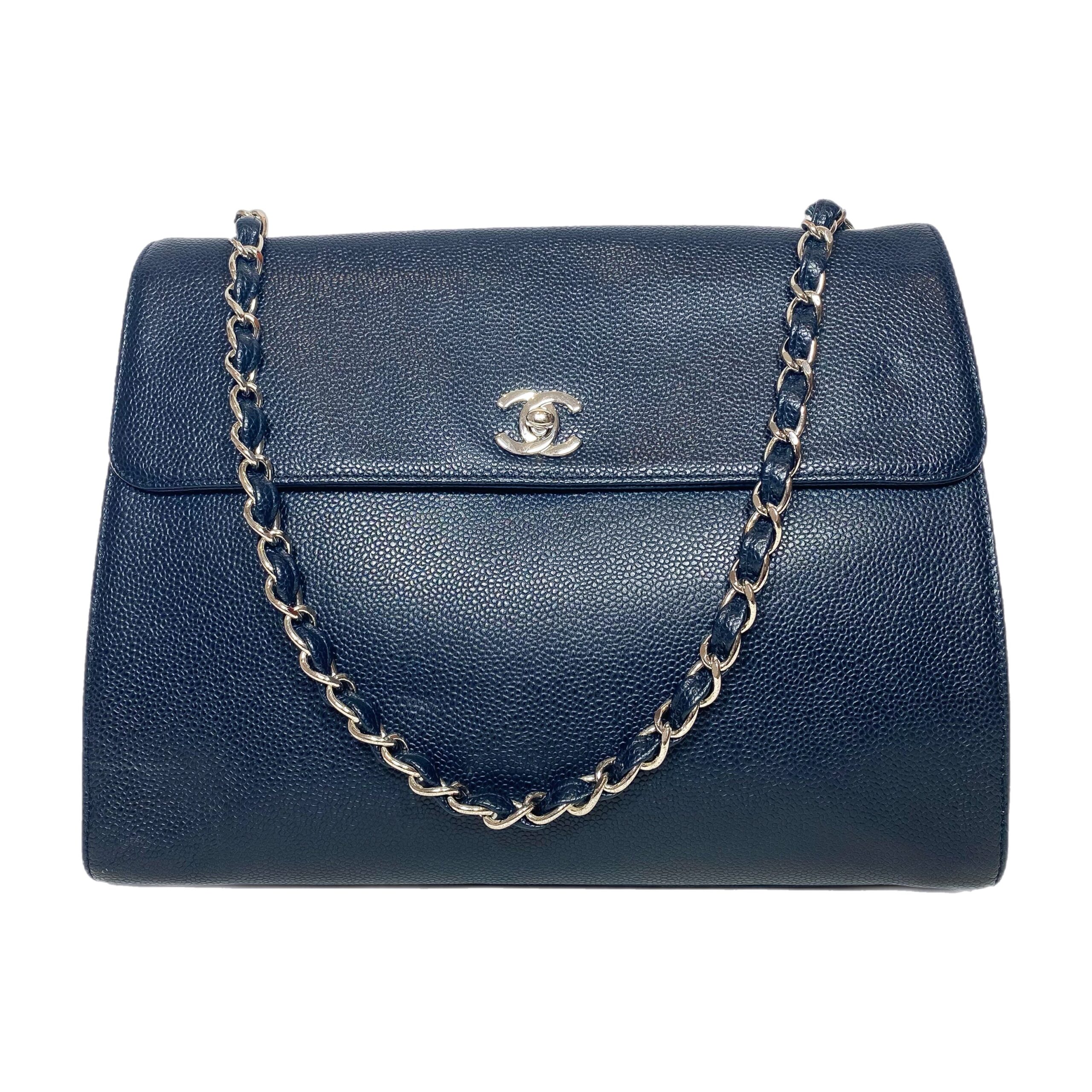Chanel Flap Caviar Leather Navy Tote Bag