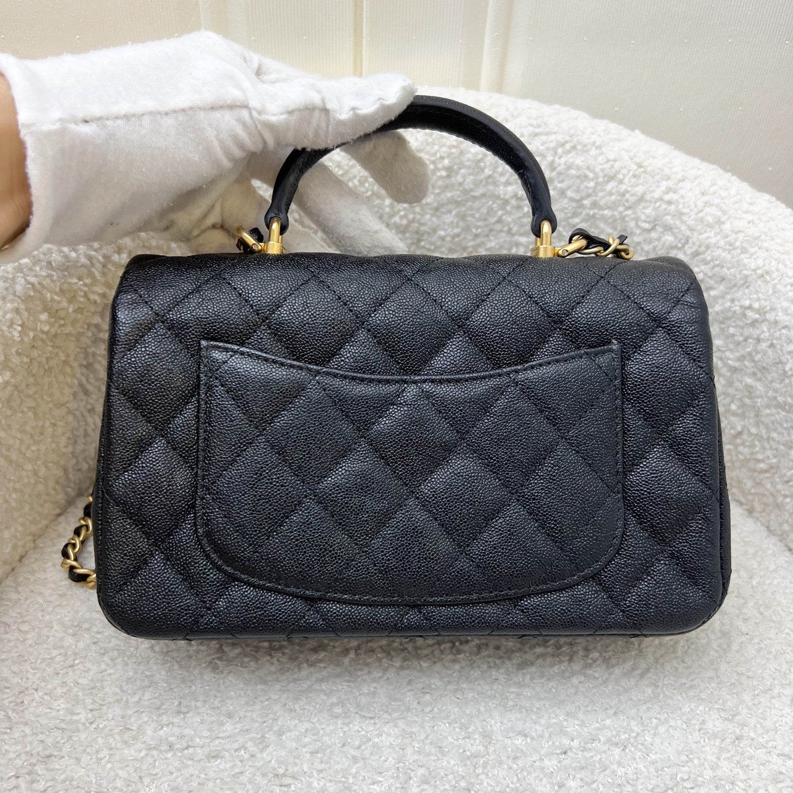 Chanel Top Handle Mini Rectangle Flap in 21S Black Caviar and AGHW Handbag