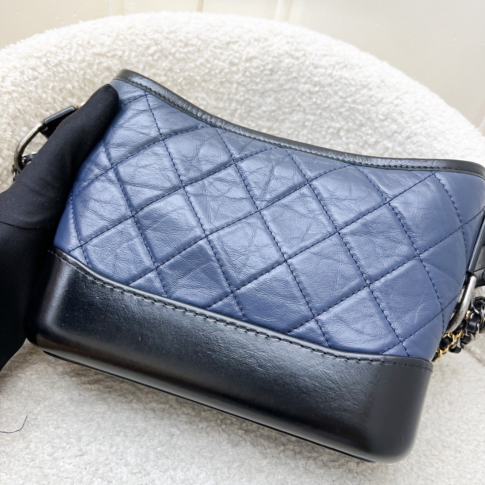 Chanel Small Gabrielle Hobo in Navy Distressed Calfskin, Black Base and 3 Tone HW (Model: ) Shoulder Bag