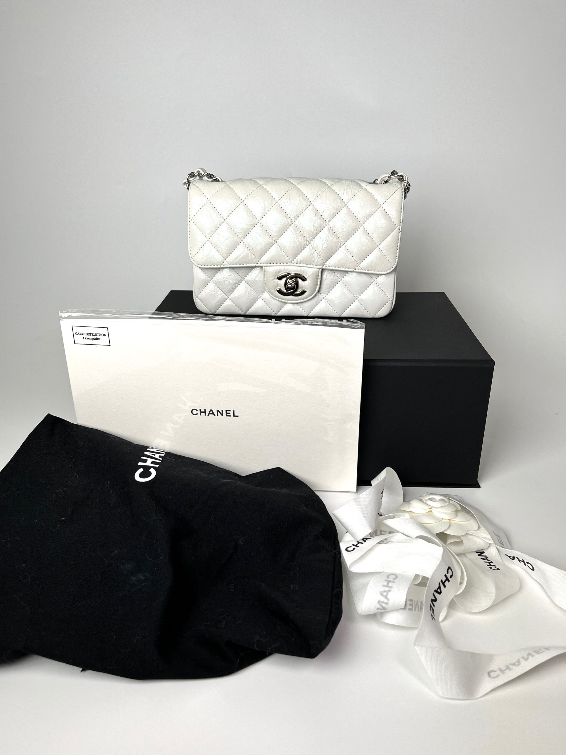 CHANEL White Rectangular Mini Crumpled Calfskin Classic Flap Bag