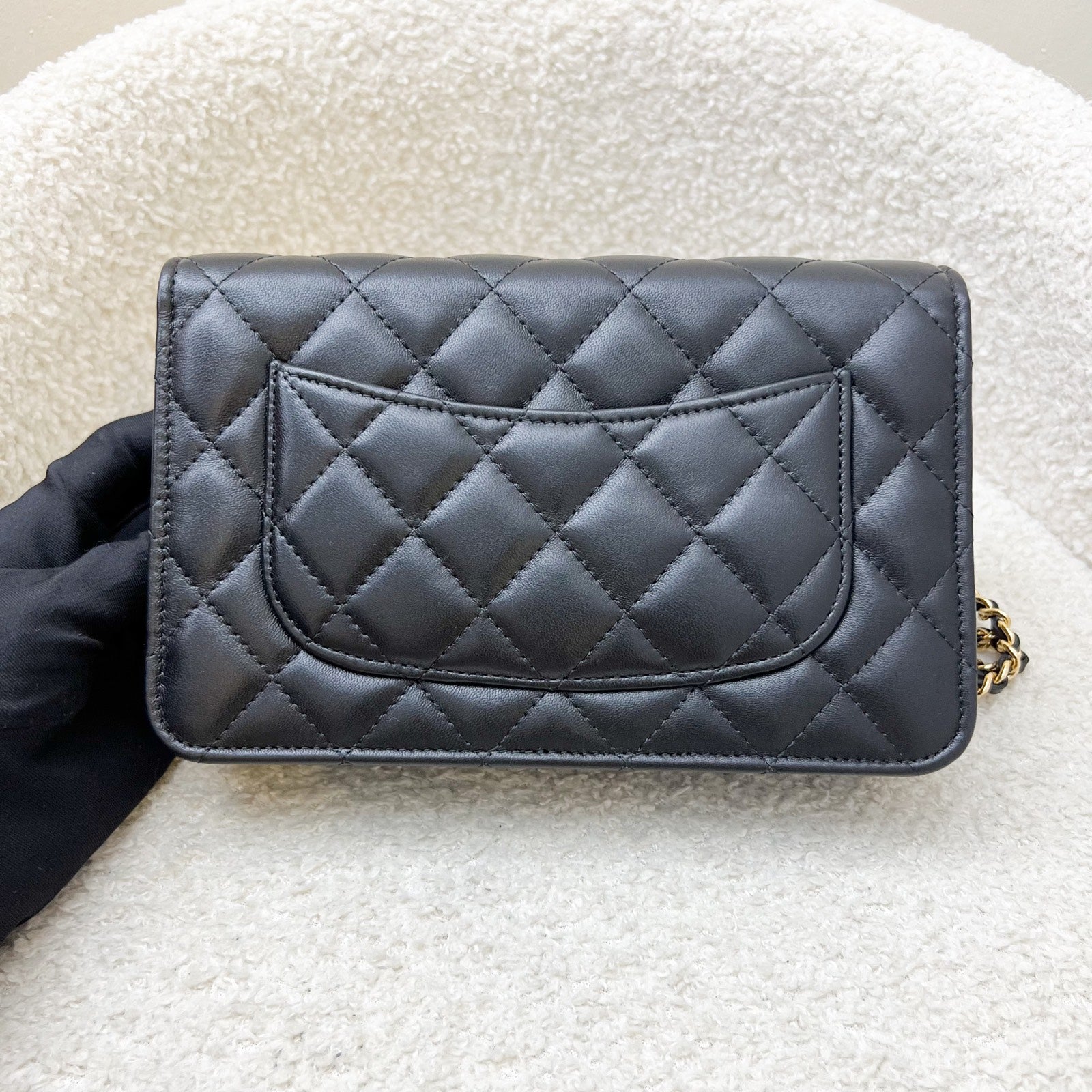 Chanel Classic Wallet on Chain WOC in Black Lambskin and GHW Crossbody