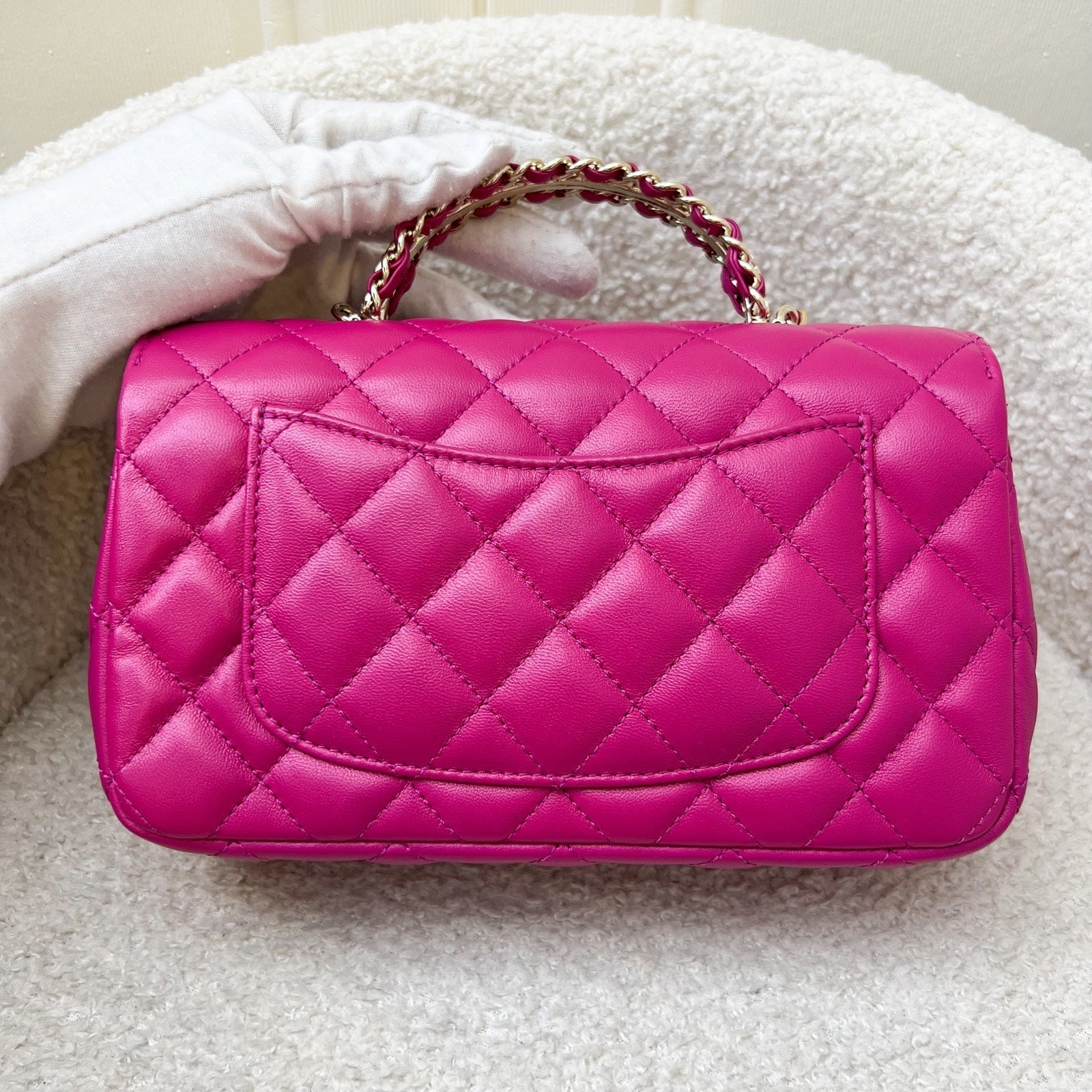 Chanel 23A Mini Rectangle Flap with Crystals Top Handle in Hot Pink Lambskin and LGHW (Model: ) Handbag