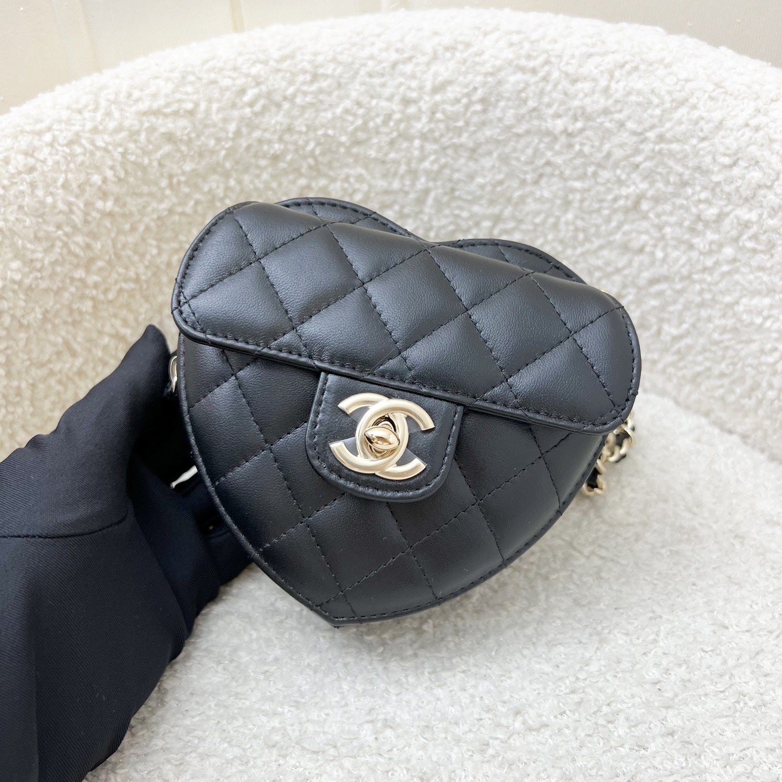 Chanel Mini Heart Clutch with Chain in Black Lambskin and GHW (Model: )