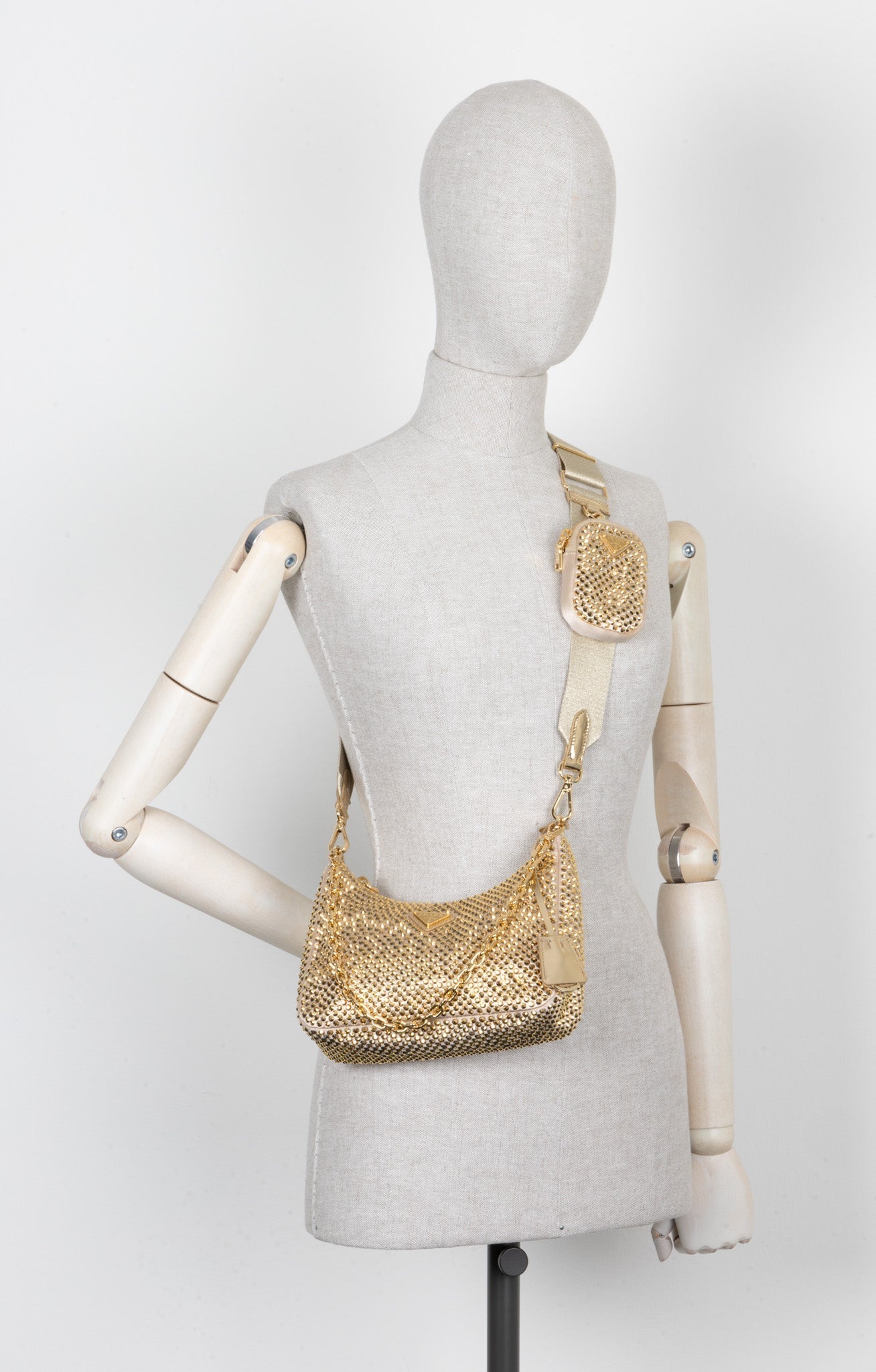 PRADA Re-Edition Crossbody Bag Gold Crystal Satin