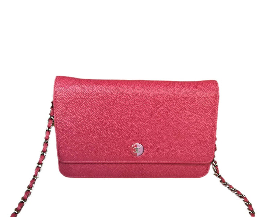 Chanel WOC Wallet on Chain Fuchsia Caviar Leather with Enamel Logo | Studio Nafay