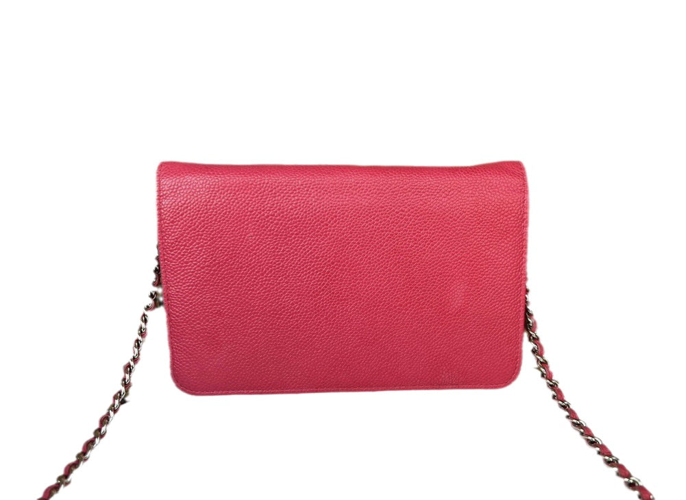 Chanel WOC Wallet on Chain Fuchsia Caviar Leather with Enamel Logo