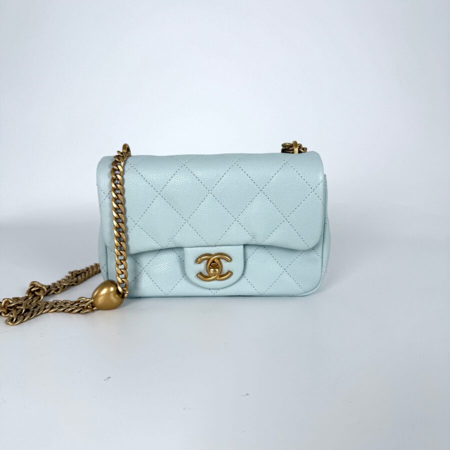 CHANEL Mini Rectangular Sweetheart Quilted Caviar Light Blue Flap Bag | Studio Nafay