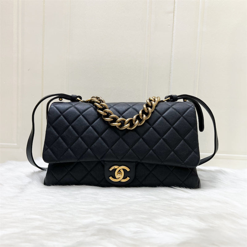Chanel Large Trapezio Flap Bag in Black Calfskin and AGHW | Studio Nafay