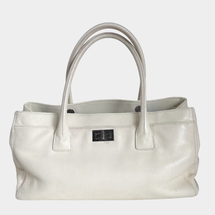 Chanel Cerf Executive East West Small White Caviar Leather Handbag | Studio Nafay