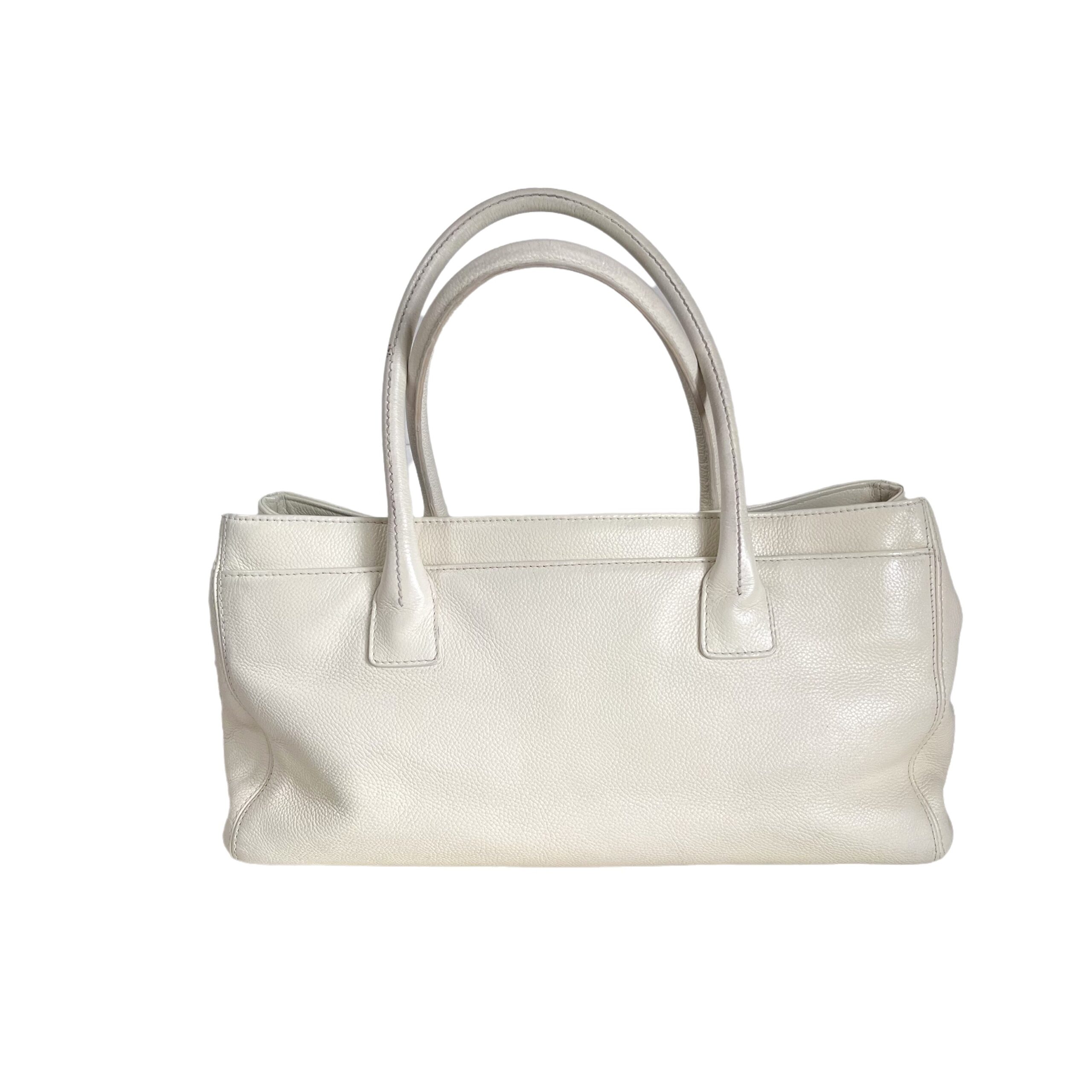 Chanel Cerf Executive East West Small White Caviar Leather Handbag