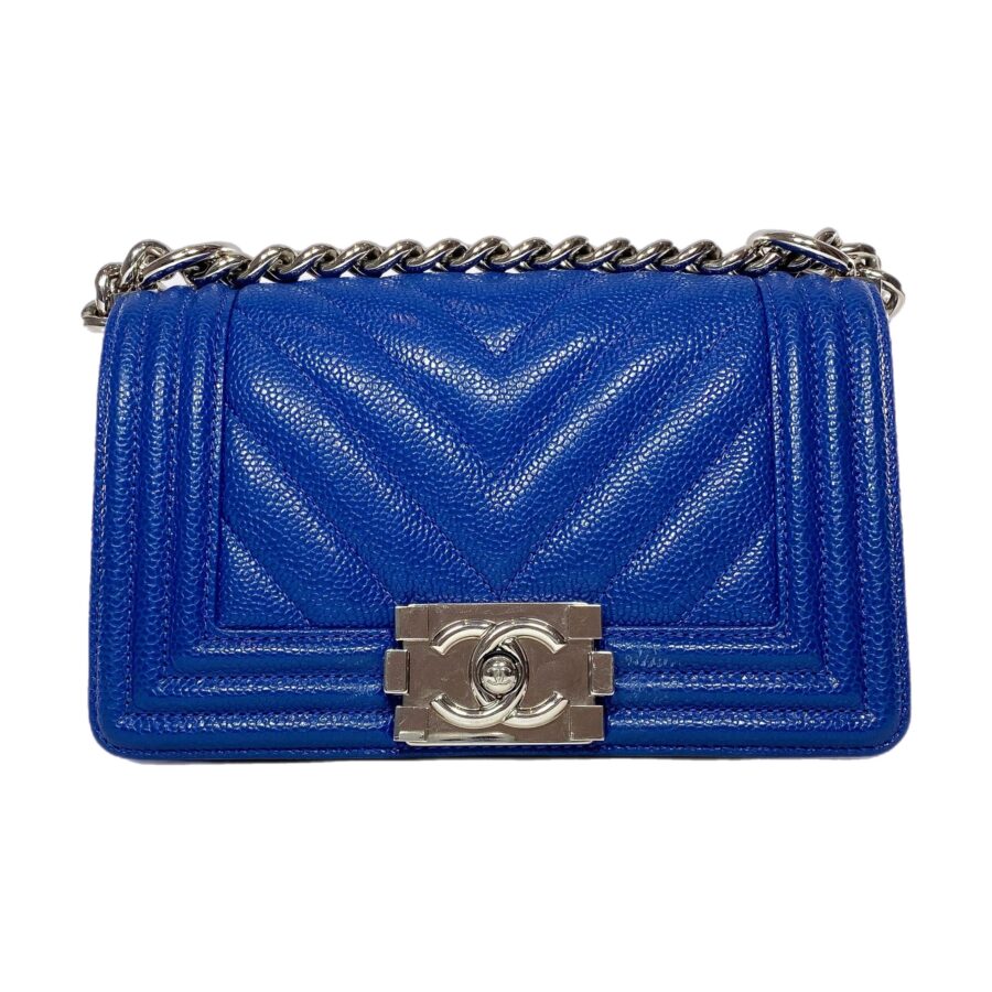 Chanel Blue Chevron Caviar Small Boy Flap Bag | Studio Nafay